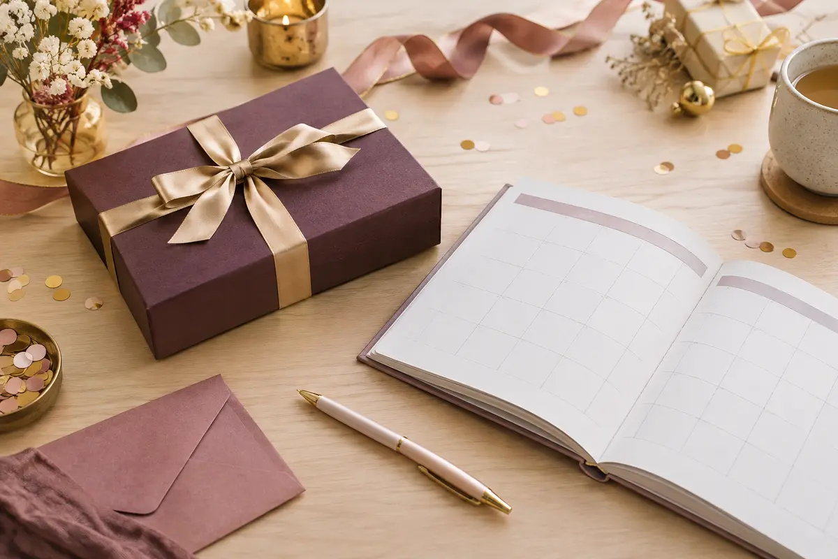 Coffret d’expérience posé près d’un calendrier vierge pour évoquer une réservation flexible